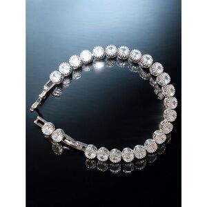 14k White GP Round CZ Bracelet With Extender New In Box